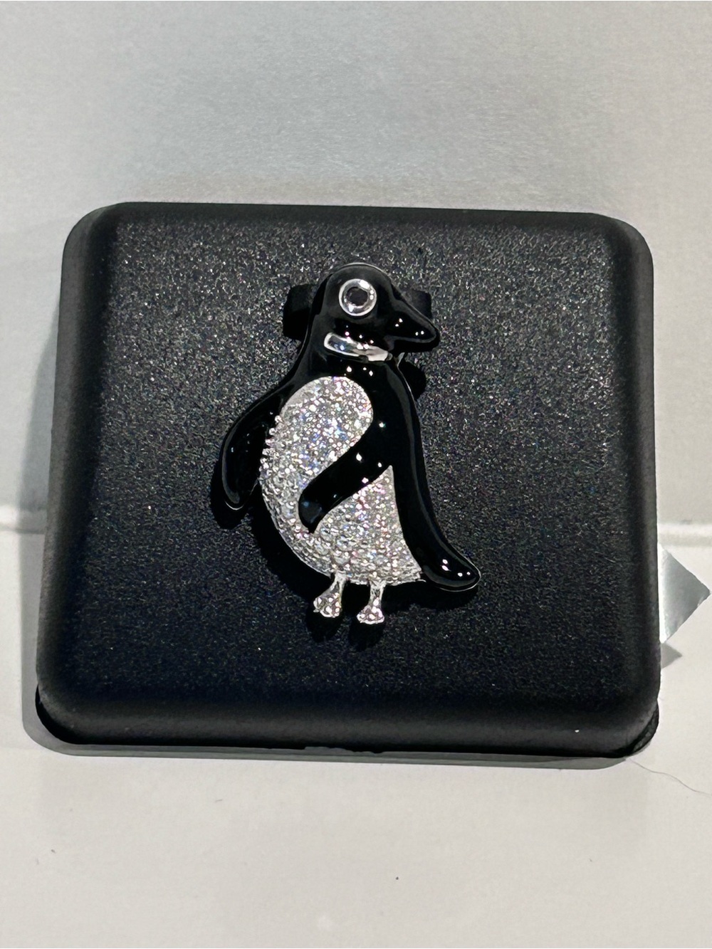 Black and Silver Penguin Pendant with Moissanite